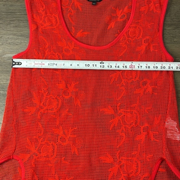 Banana Republic Knit Top Crochet Open Embroidered Floral Shirt Red/Orange. Sz XL - Picture 5 of 9